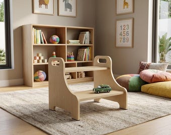 Wooden Toddler Step Stool for Kids with Handles & Non Slip Pads