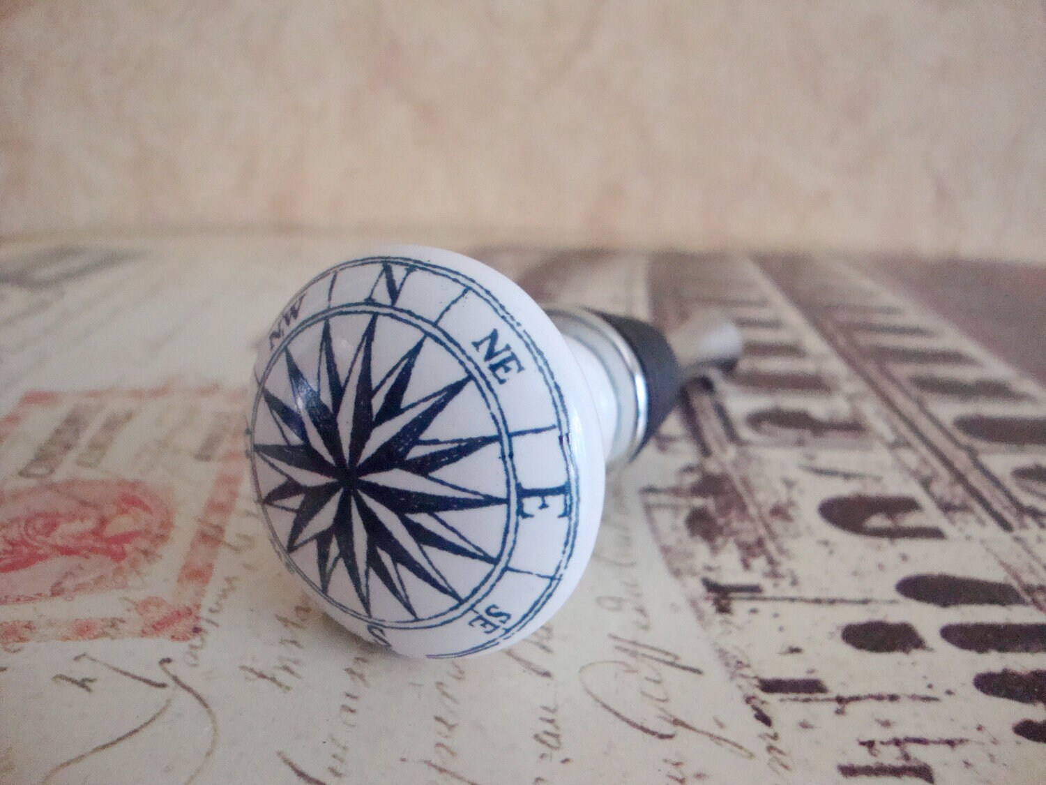 Wine Bottle Stopper Nautical Star Compass Wine Stopper Etsy
