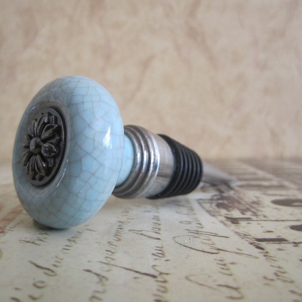 Wine Bottle Stopper - Elegant Turquoise & Silver Wine Bottle Stopper