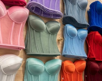 Corsé/Top bustier de malla transparente/Corsé hecho a mano/Para novias/Fiestas de graduación