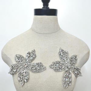 Leaves 3D Flower Applique Prom, Bridal Dress Decoration Patch Cristal Rhinestone/Per Piece