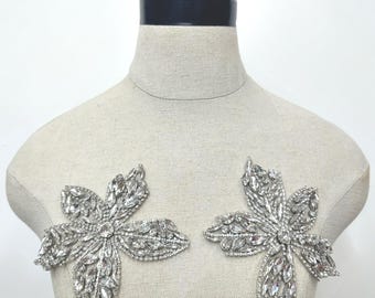 Leaves 3D Flower Applique Prom, Bridal Dress Decoration Patch Cristal Rhinestone/Per Piece