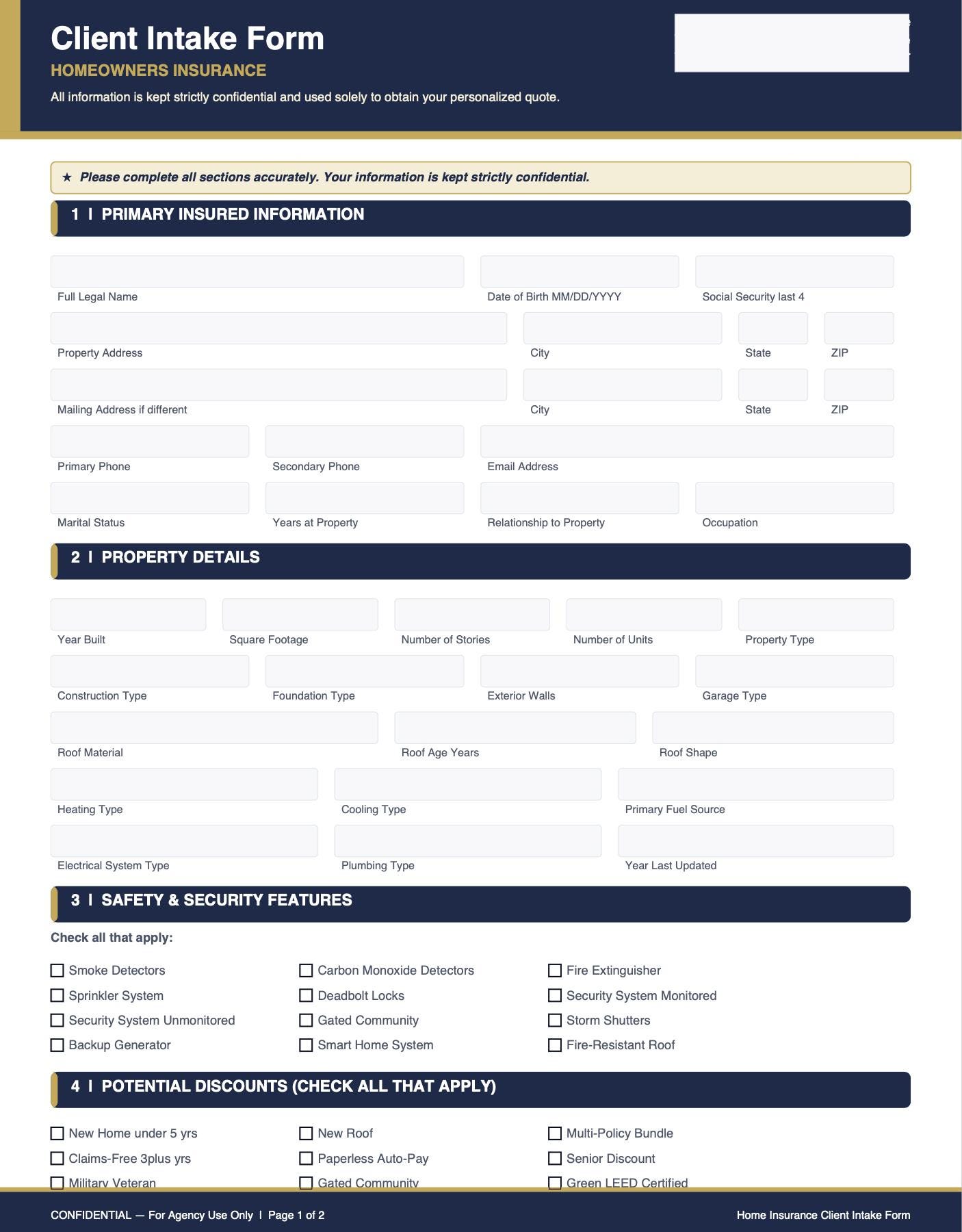 Insurance Client Intake Forms Bundle | Auto, Home, Umbrella (fillable ...