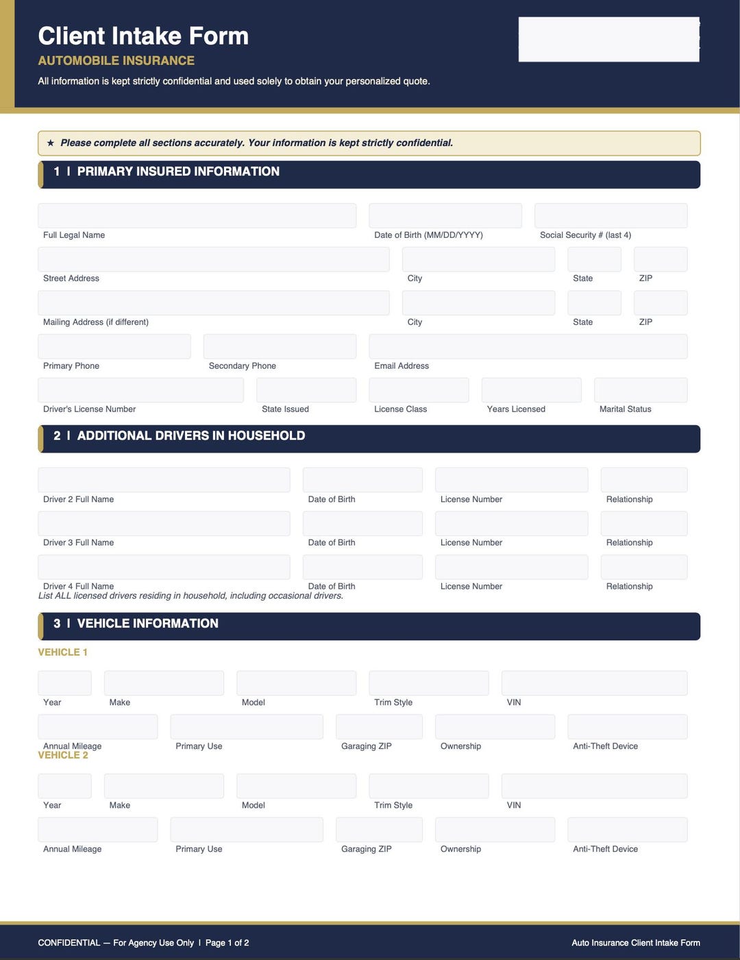 Insurance Claim Intake Form Auto Insurance Client Intake Form | Fillable PDF Agent Template - Etsy