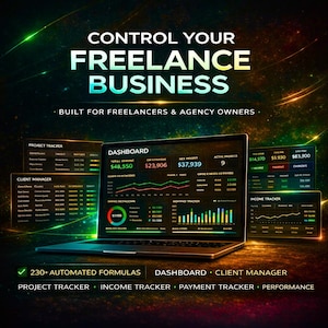 Freelance Dashboard Excel Template, Agency Business Tracker, Client Project Income Payment System, All-in-One Spreadsheet Tool