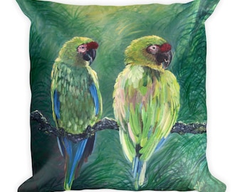 Love Birds Parrots Throw Pillow: Tropical Accent Pillow