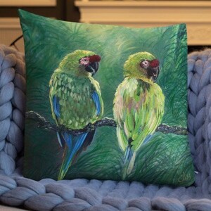 Love Birds Parrots Throw Pillow is a great accent pillow for a bedroom or living Room pillow or entryway. Tropical pillow image 6