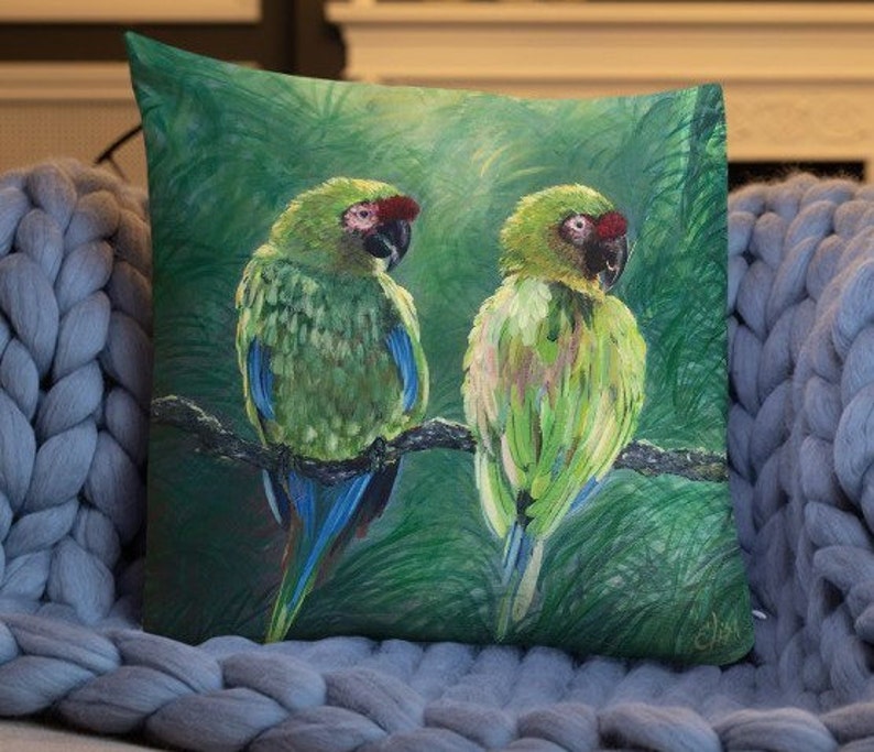 Love Birds Parrots Throw Pillow is a great accent pillow for a bedroom or living Room pillow or entryway. Tropical pillow image 6