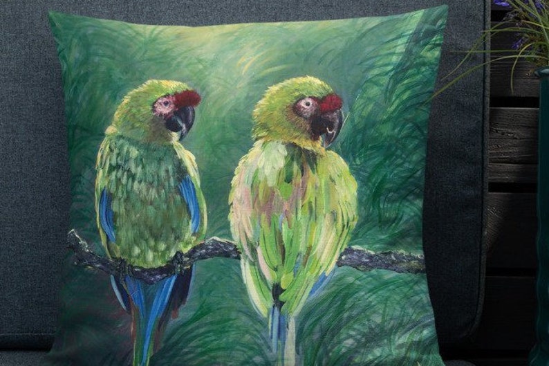 Love Birds Parrots Throw Pillow is a great accent pillow for a bedroom or living Room pillow or entryway. Tropical pillow image 7