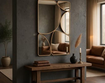 Guldfärgad oregelbunden organisk väggspegel | Abstrakt asymmetrisk spegelkluster