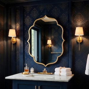Gold Scalloped Arched Wall Mirror Decorative Large Mirror for Bathroom Living Room Vanity Entryway