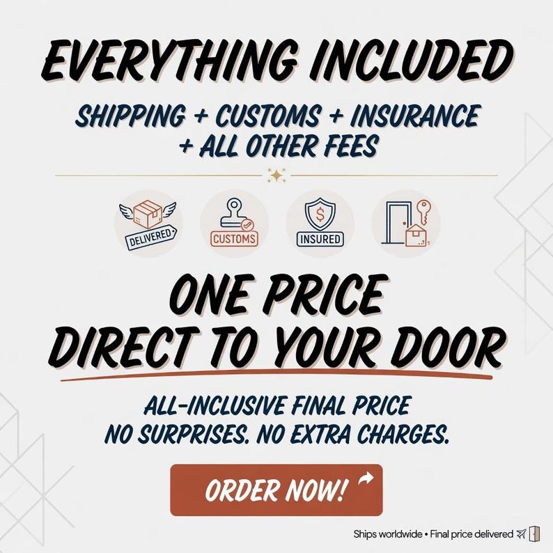 May include: An advertisement with the text "EVERYTHING INCLUDED" and "ONE PRICE DIRECT TO YOUR DOOR." The image includes icons representing delivery, customs, and insurance. A brown button reads "ORDER NOW!"