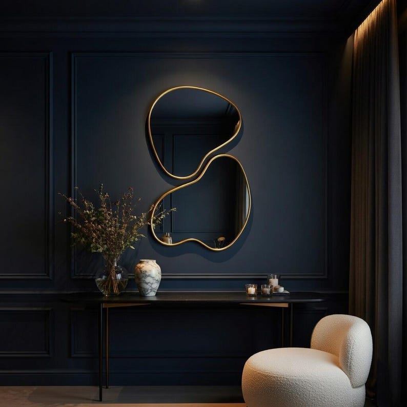 Asymmetrical Gold Organic Mirror Set | Abstract Freeform Double Wall Mirror image 5