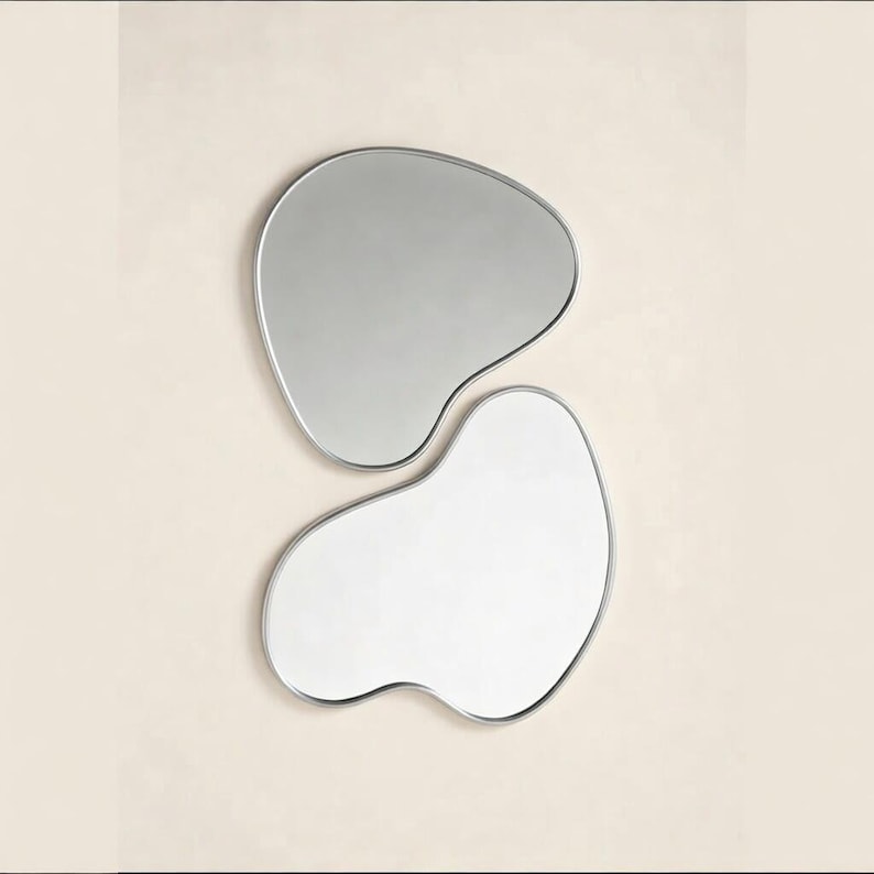 Asymmetrical Gold Organic Mirror Set | Abstract Freeform Double Wall Mirror Silver