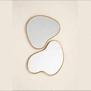 Asymmetrical Gold Organic Mirror Set | Abstract Freeform Double Wall Mirror Gold