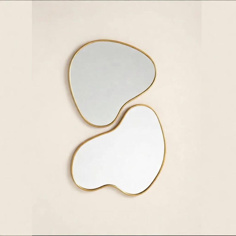 Asymmetrical Gold Organic Mirror Set | Abstract Freeform Double Wall Mirror Gold