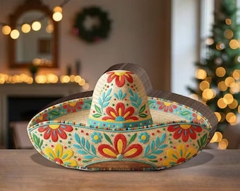Cinco de Mayo Sombrero Wooden Block Decor, Colorful Fiesta Shelf Sign, Mexican Inspired Home Accent, Party Table Decor
