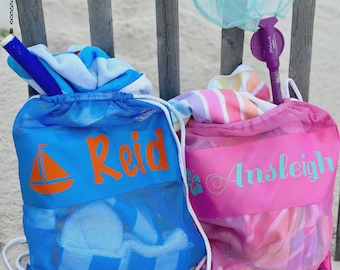 RESTOCKED Personalized Seashell Mesh Back Pack Tote…Kids Beach Bag…Monogrammed Summer Backpack Sea Shell Bags Accessories with Name Monogram