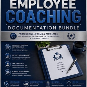 Paquete de formularios de capacitación para gerentes Plantillas de documentación para empleados Rastreador de mejora del desempeño Kit de herramientas de gestión de empleados Coaching de RRHH