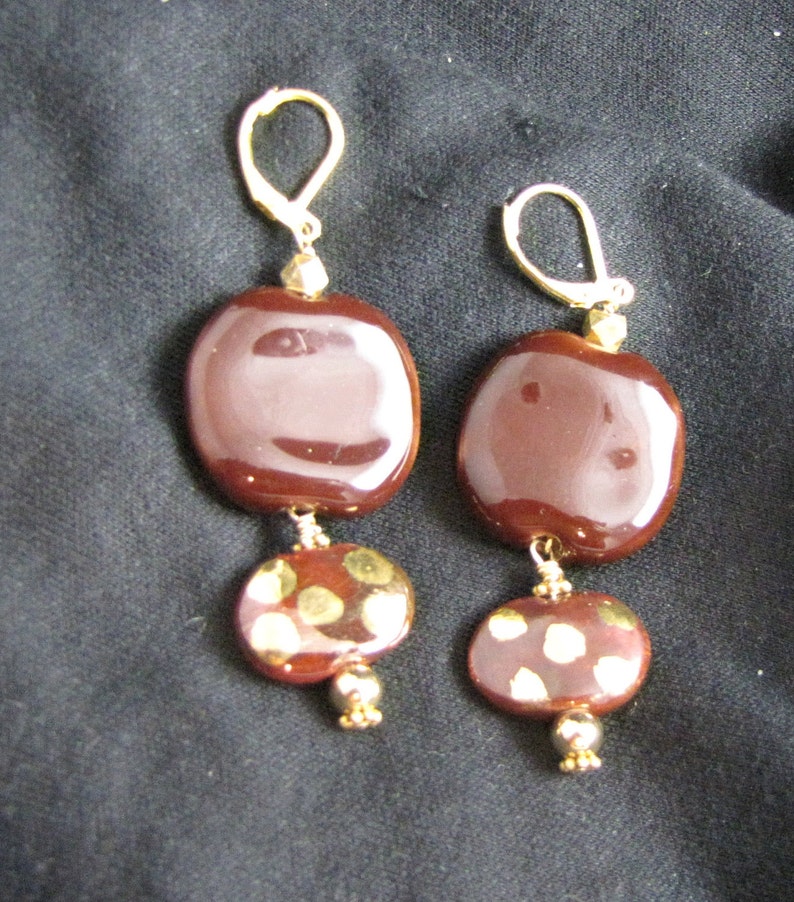 Kazuri Sienna & 14kt Gold Earrings image 1