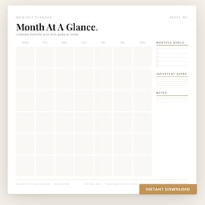 Monthly Calendar Printable | Undated Fillable PDF | Minimalist Aesthetic Planner | Papel Me