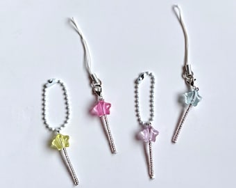 Llavero con forma de varita mágica Kawaii / Correa con forma de varita mágica en tonos pastel / Llavero estilo Fairy Kei / Accesorio para llavero Y2K