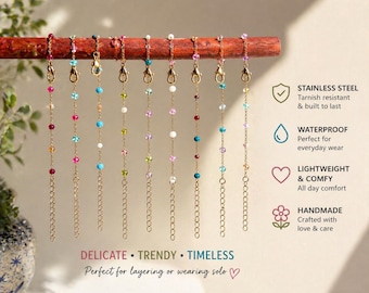 100 pulseras de cadena con cuentas en tono dorado / Acero inoxidable, impermeables, hechas a mano, juego al por mayor