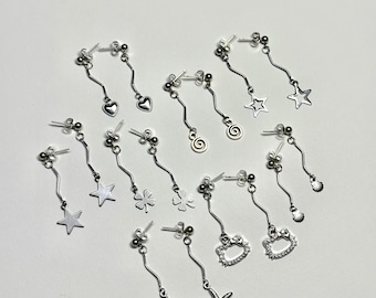 Pendientes colgantes de plata con dije, pendientes colgantes en espiral con forma de estrella, corazón y concha, pendientes minimalistas de acero inoxidable, regalo para ella.