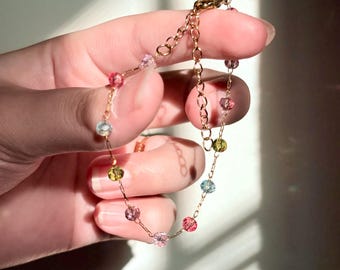 Pulsera de cadena de cristal de acero inoxidable / Multicolor / Posibilidad de personalizar el color