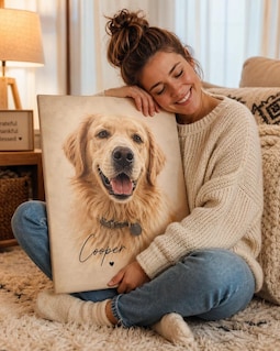 Custom Pet Portrait Canvas From Photo, Personalized Dog Cat Wall Art, Pet Memorial Gift