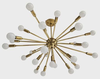 Mid-Century Modern Bronze 26-Arm Sputnik Chandelier | Sculptural Ceiling Light Fixture | Vintage Style Statement Lighting