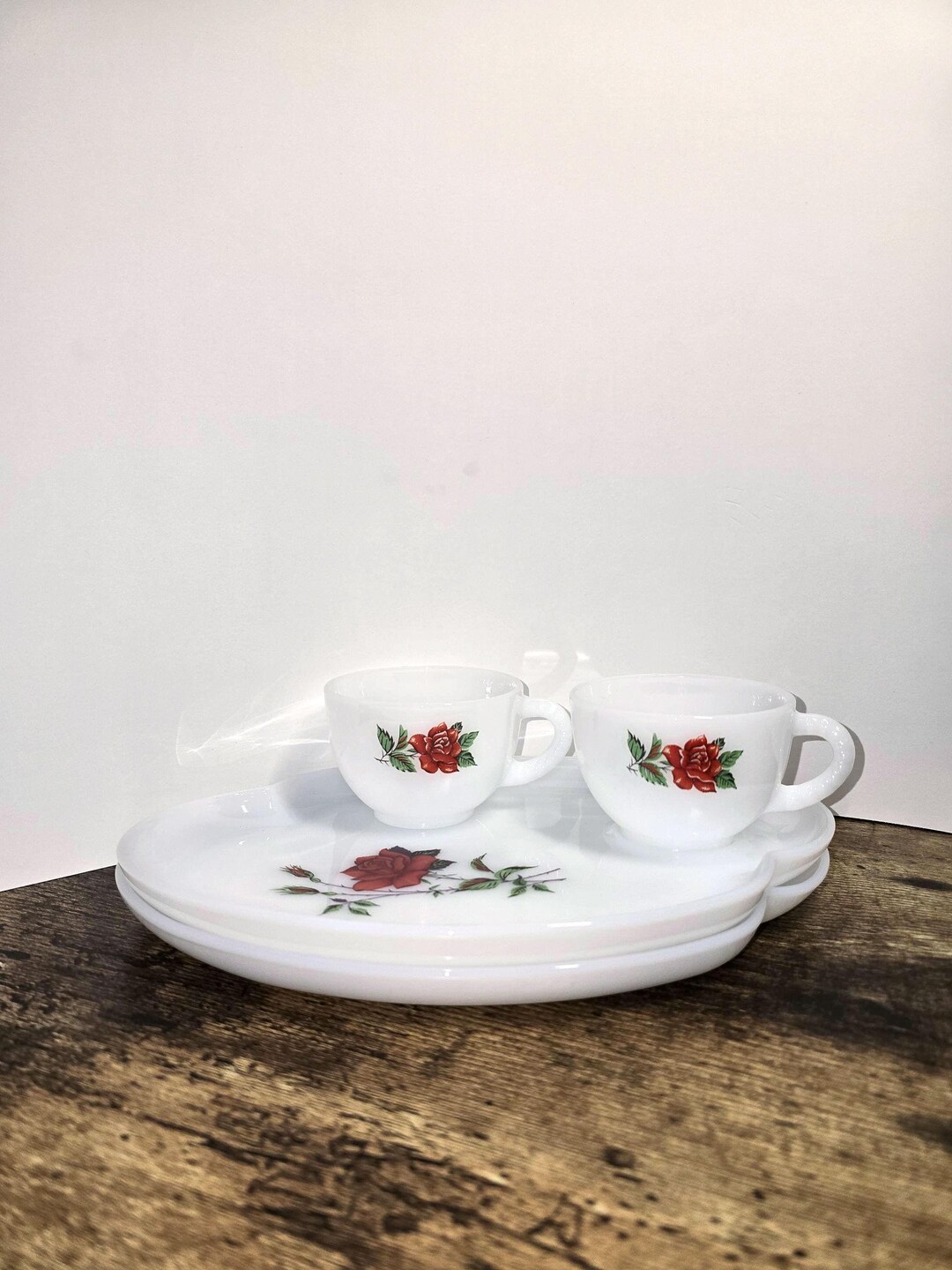 ROSECREST Snack Set, Federal Milk Glass, Set of 2 Platters, 2 Cups. - Etsy