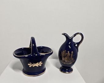 Miniaturas de porcelana azul cobalto con detalles dorados – Acabado brillante