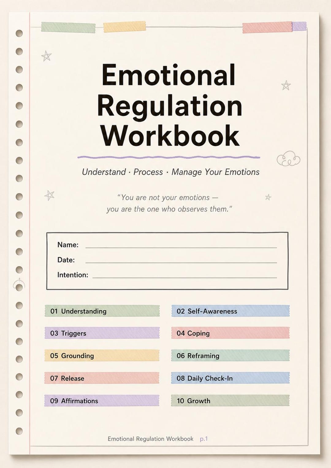 Emotional Regulation Workbook Printable PDF | Mental Health Journal ...