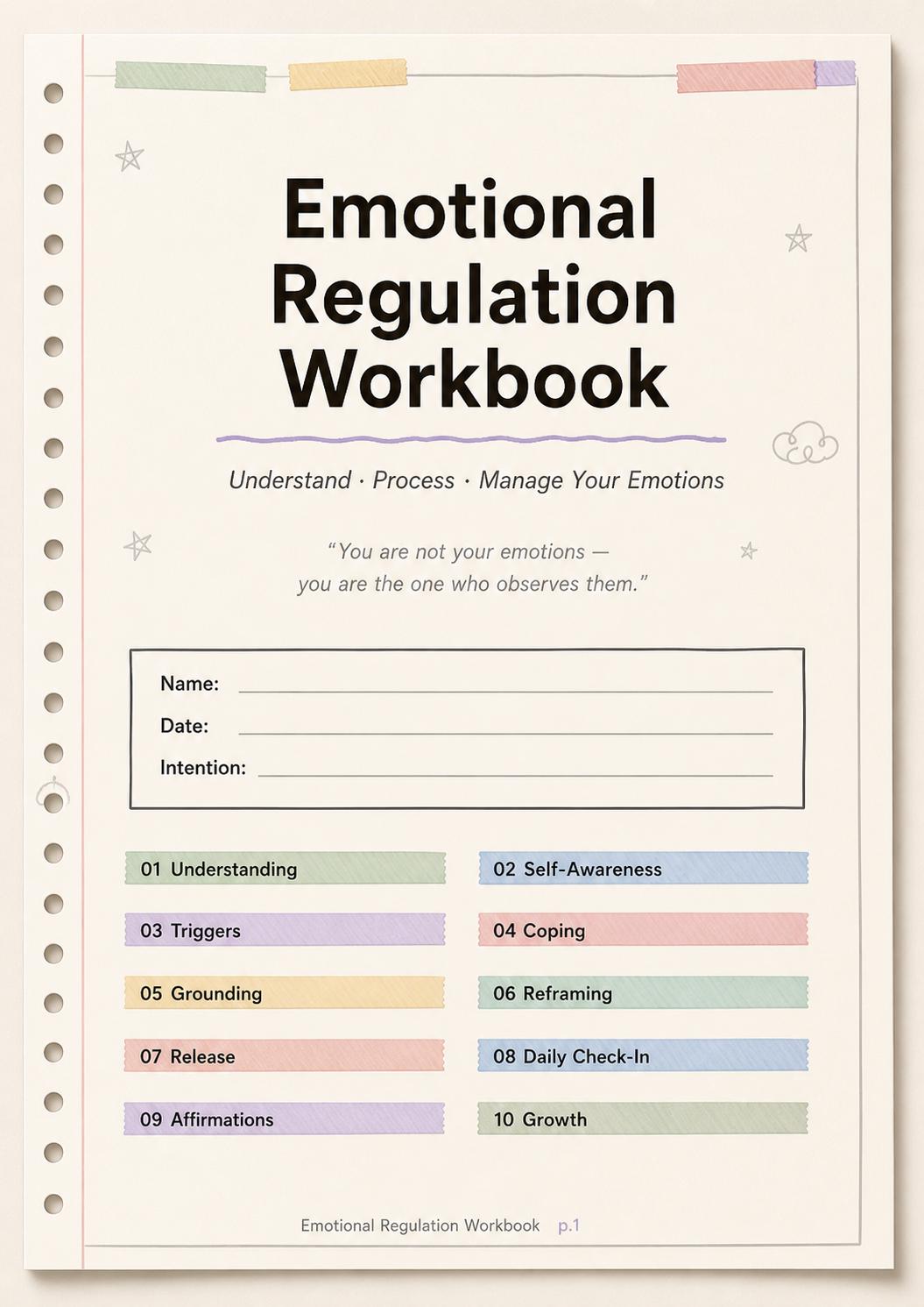 Emotional Regulation Workbook Printable PDF | Mental Health Journal ...