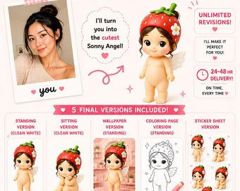 Custom Sonny Angel | 5 Versions: Standing, Sitting, Wallpaper, Coloring Page and Sticker Sheet | Unlimited Revisions