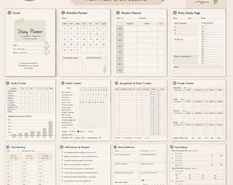 Notebook Study Planner Printable PDF, Academic Planner, Student Study Tracker, Weekly & Monthly Planner, Productivity | Self Growth Journal