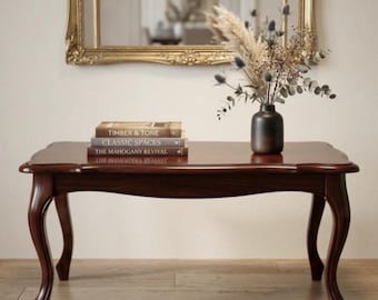 Klassischer Mahagoni Couchtisch, Queen Anne Stil Wohnzimmertisch, Traditioneller Massivholz Beistelltisch, Vintage Mahagoni Teetisch,