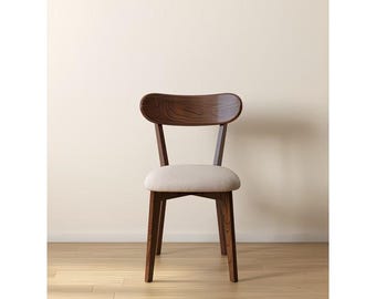 Sedia da pranzo in stile Mid-Century Modern, sedia in legno con schienale curvo, seduta imbottita in stile scandinavo, sedia laterale moderna e organica, seduta minimalista in legno massello
