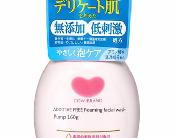 COW BRAND Limpiador facial espumoso sin aditivos con dosificador, 160 g, ácido hialurónico y ceramida