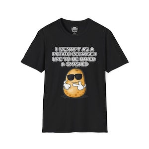 Ich identifiziere mich als Kartoffel – Schwarzes T-Shirt | Lustiges Meme-Shirt | T-Shirt mit Kartoffelmotiv | Shirt mit witzigem Humor | Lustiges Geschenk