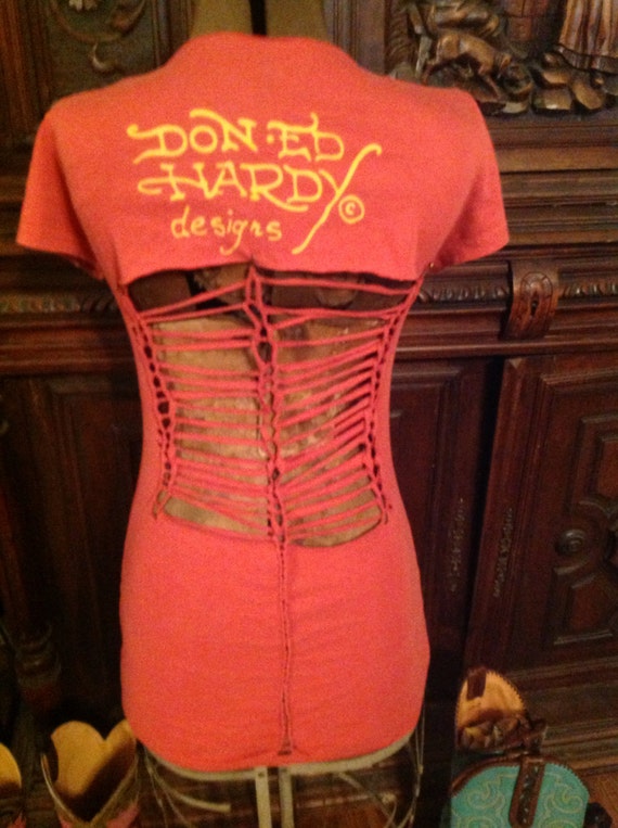 Items similar to ed hardy ut burnt orange punk retro rocker tshirt