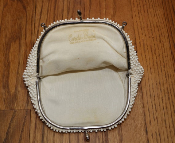 Small Cream Colored Vintage Beaded Bag, With Chain, Evening Clutch