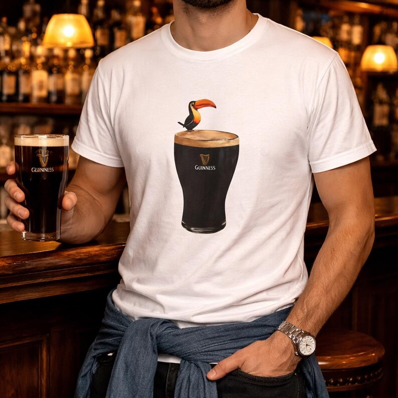 Toucan on Pint T-Shirt | Tropical Bird Guinness Stout Illustration image 7
