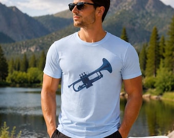 Blue Trumpet Illustration T-Shirt | Musical Instrument Tee