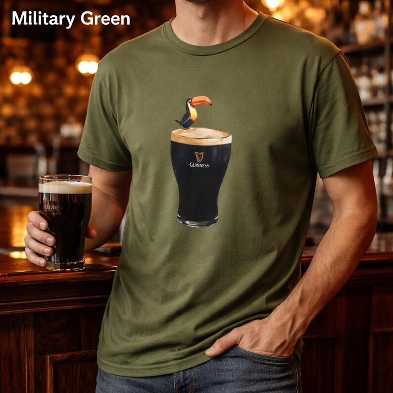Toucan on Pint T-Shirt | Tropical Bird Guinness Stout Illustration image 4