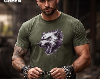 Roaring Wolf Head T-Shirt | Grunge Animal Illustration, Forest Wildlife Tee