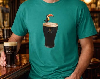 Toucan on Pint T-Shirt | Tropical Bird Guinness Stout Illustration