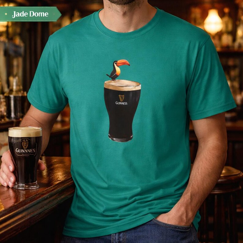 Toucan on Pint T-Shirt | Tropical Bird Guinness Stout Illustration image 1