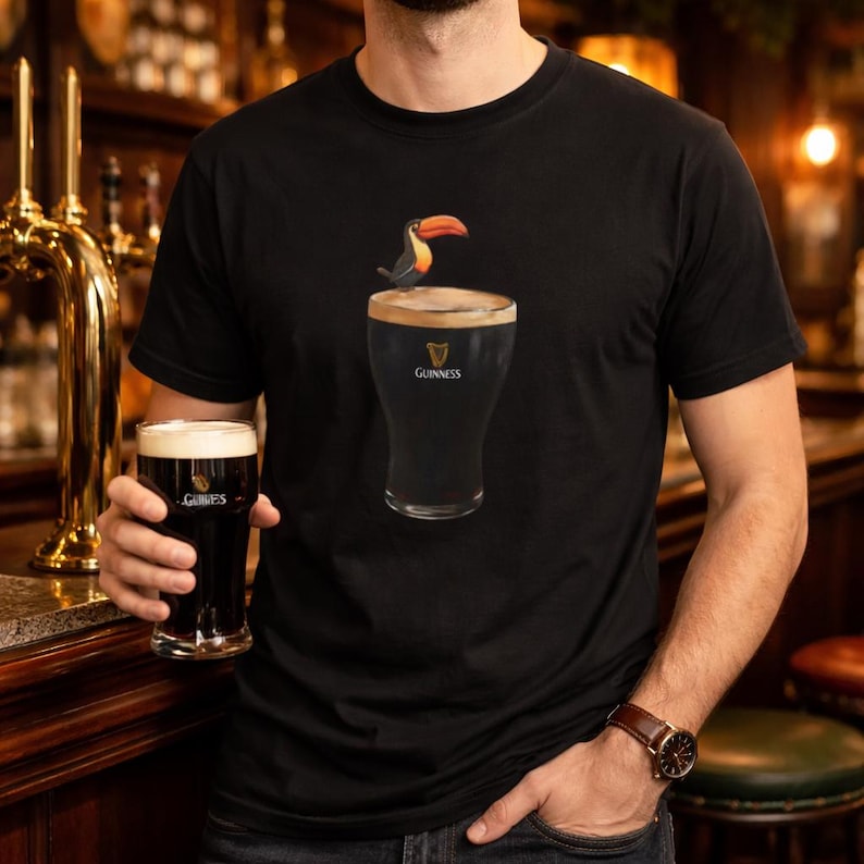 Toucan on Pint T-Shirt | Tropical Bird Guinness Stout Illustration image 5